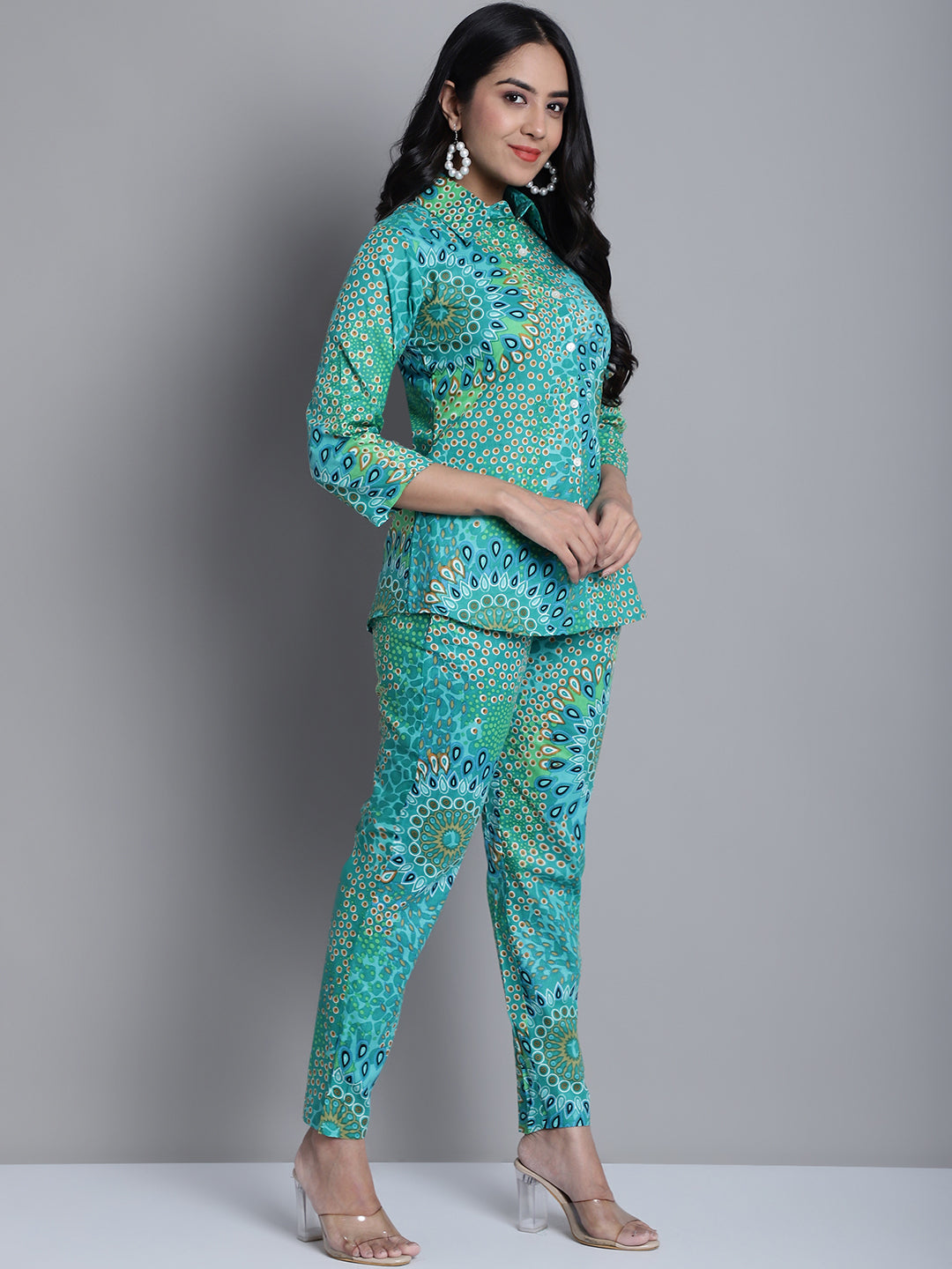 Jainish Women's WoGreen Printed Shirt and Trouser Co-ords Set | Grocsy