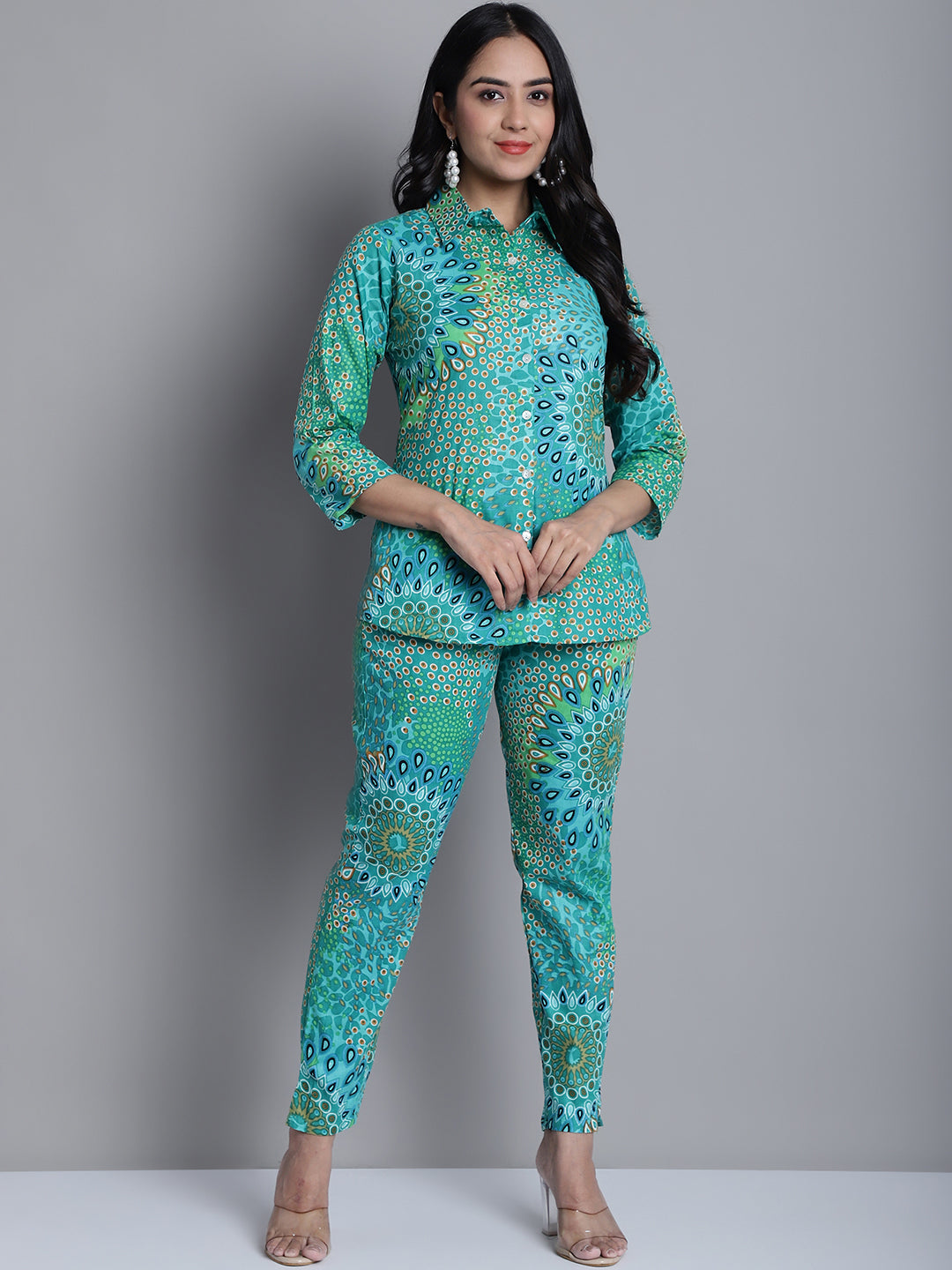 Jainish Women's WoGreen Printed Shirt and Trouser Co-ords Set | Grocsy