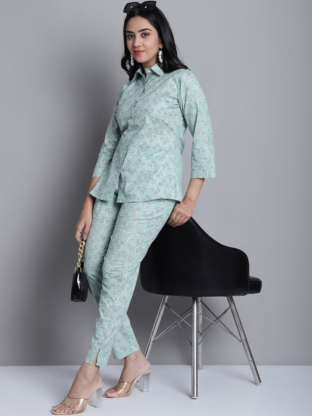 Jainish Women's WoLime Green Printed Shirt and Trouser Co-ords Set | Grocsy