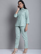 Jainish Women's WoLime Green Printed Shirt and Trouser Co-ords Set | Grocsy