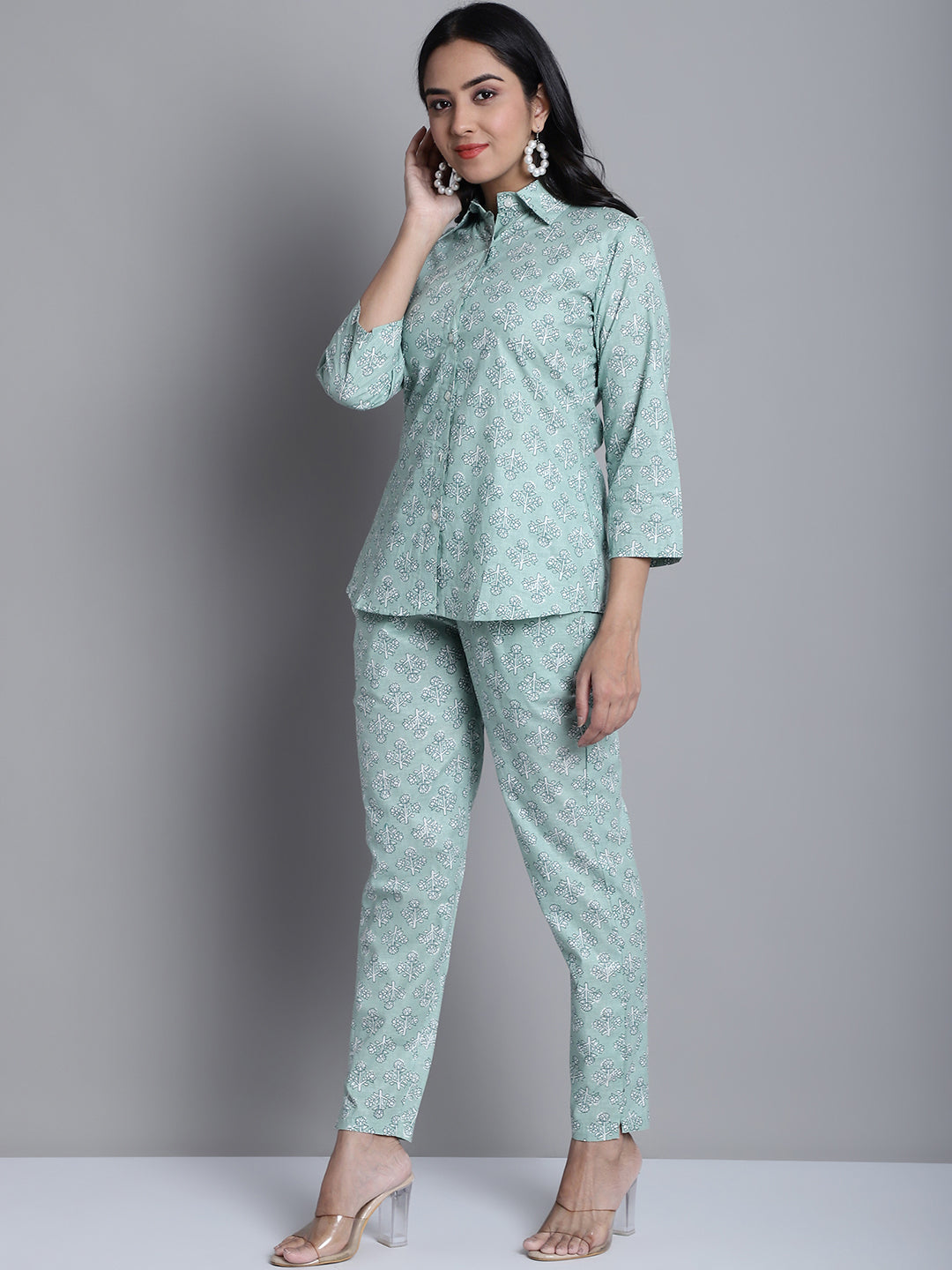 Jainish Women's WoLime Green Printed Shirt and Trouser Co-ords Set | Grocsy