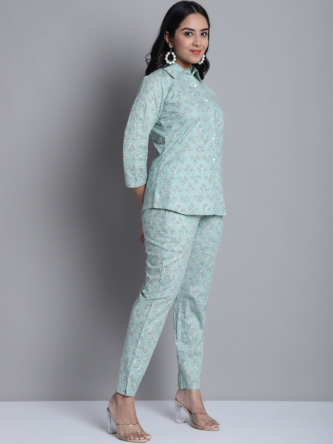 Jainish Women's WoLime Green Printed Shirt and Trouser Co-ords Set | Grocsy