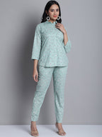 Jainish Women's WoLime Green Printed Shirt and Trouser Co-ords Set | Grocsy