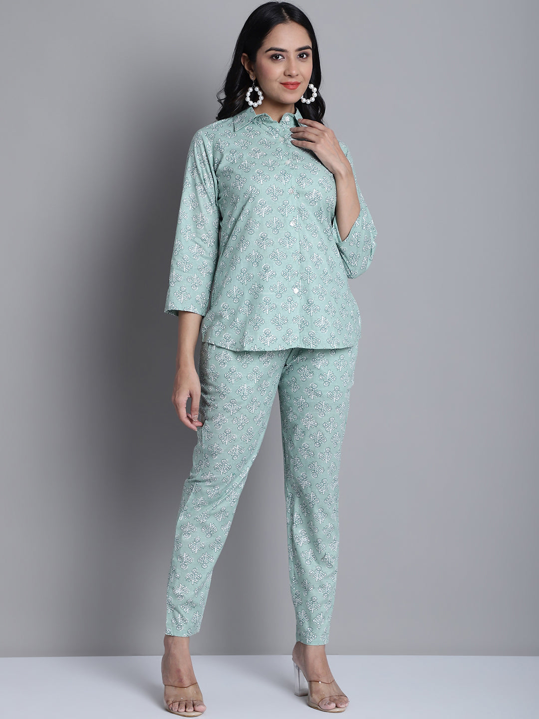 Jainish Women's WoLime Green Printed Shirt and Trouser Co-ords Set | Grocsy
