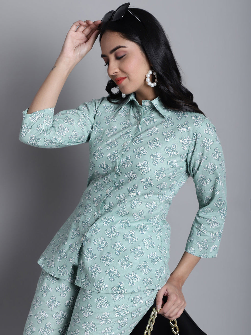 Jainish Women's WoLime Green Printed Shirt and Trouser Co-ords Set | Grocsy