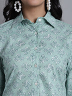 Jainish Women's WoLime Green Printed Shirt and Trouser Co-ords Set | Grocsy