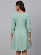 Jainish Women's Green A-Line Dress | Grocsy