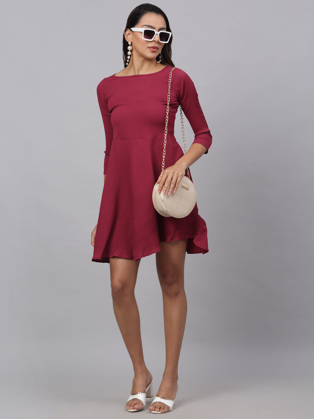 Jainish Women's Maroon A-Line Dress | Grocsy