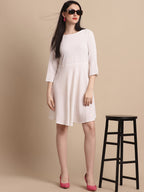 Jainish Women's White Solid A-Line Dress | Grocsy