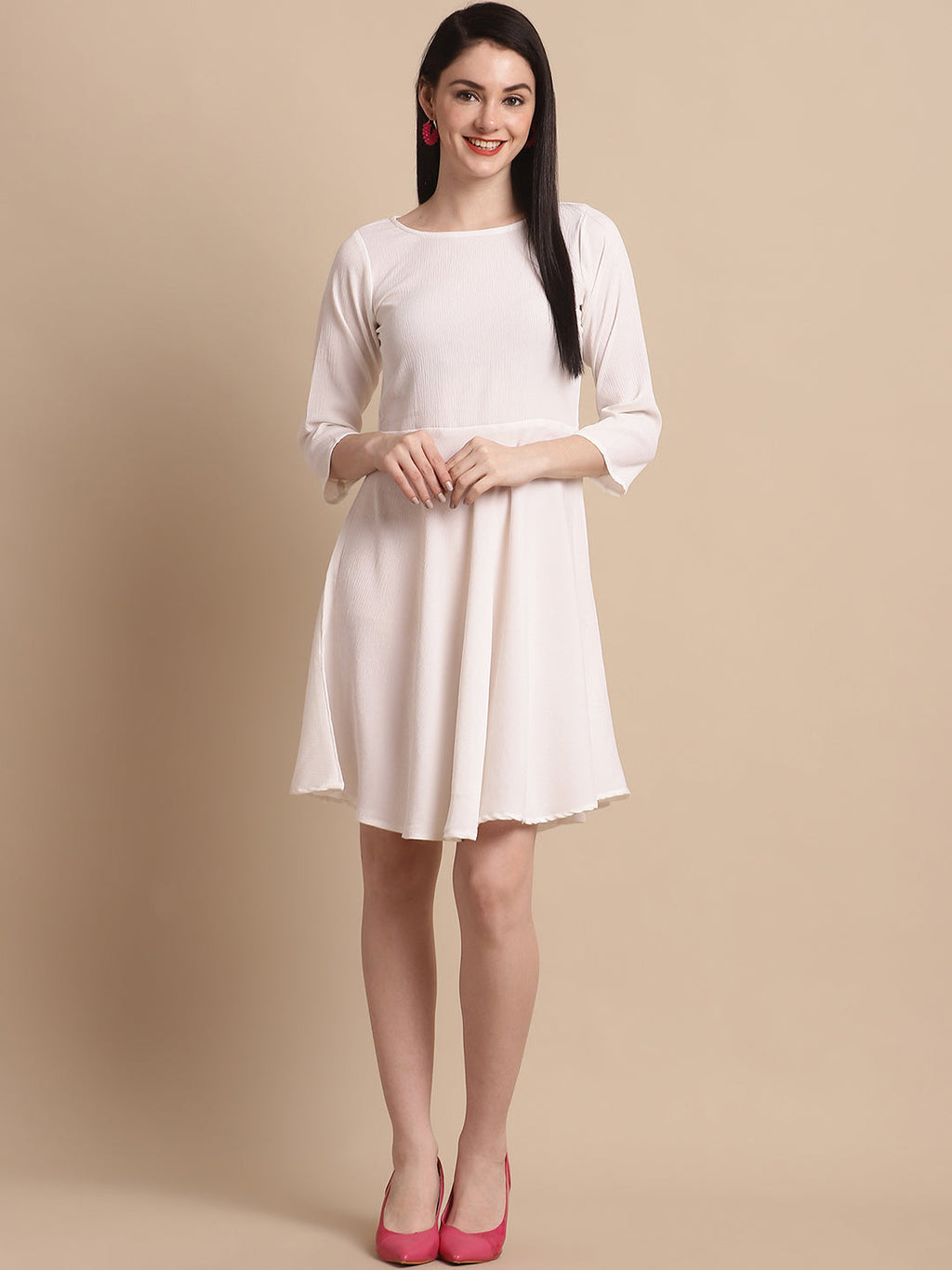 Jainish Women's White Solid A-Line Dress | Grocsy
