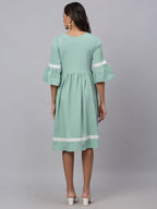 Jainish Women's Green Solid Fit & Flare Dress | Grocsy