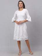 Jainish Women's White Solid Fit & Flare Dress | Grocsy