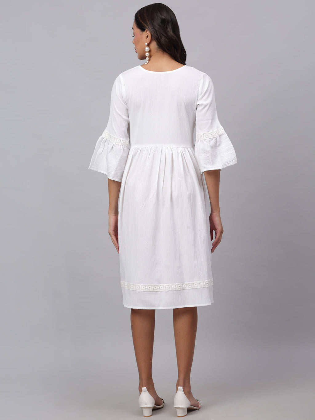 Jainish Women's White Solid Fit & Flare Dress | Grocsy