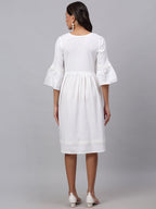 Jainish Women's White Solid Fit & Flare Dress | Grocsy