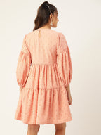 Jainish Women's Georgette Puff Sleeves Tiered Dress - Peach | Grocsy