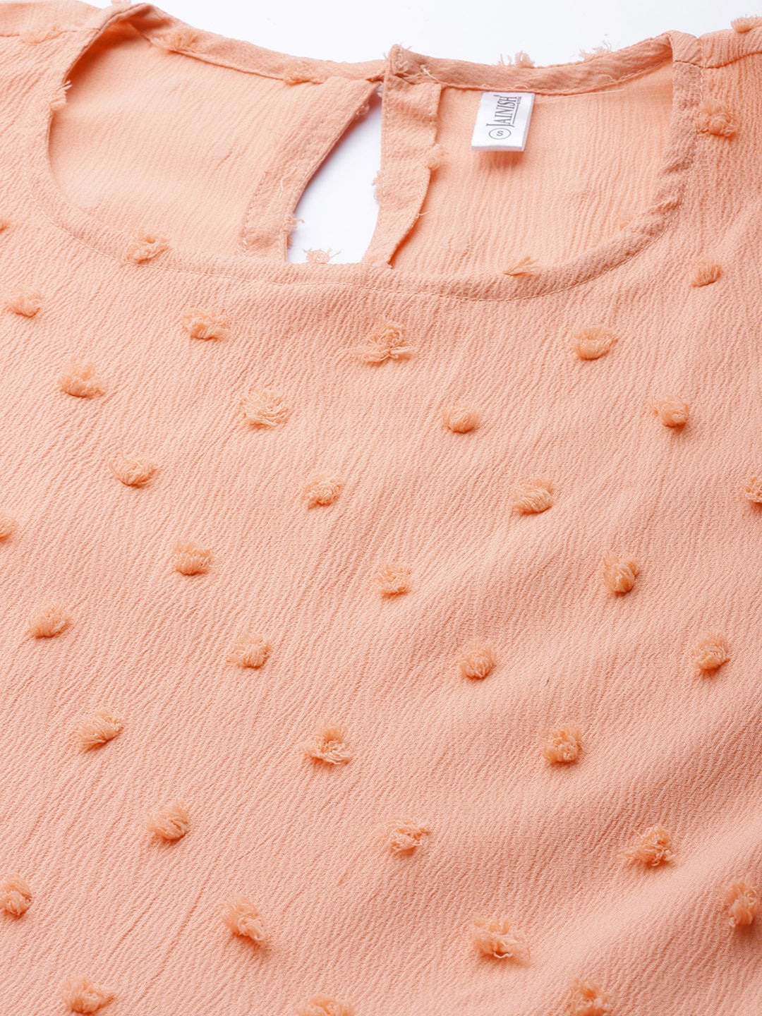 Jainish Women's Georgette Puff Sleeves Tiered Dress - Peach | Grocsy