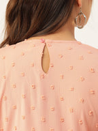 Jainish Women's Georgette Puff Sleeves Tiered Dress - Peach | Grocsy