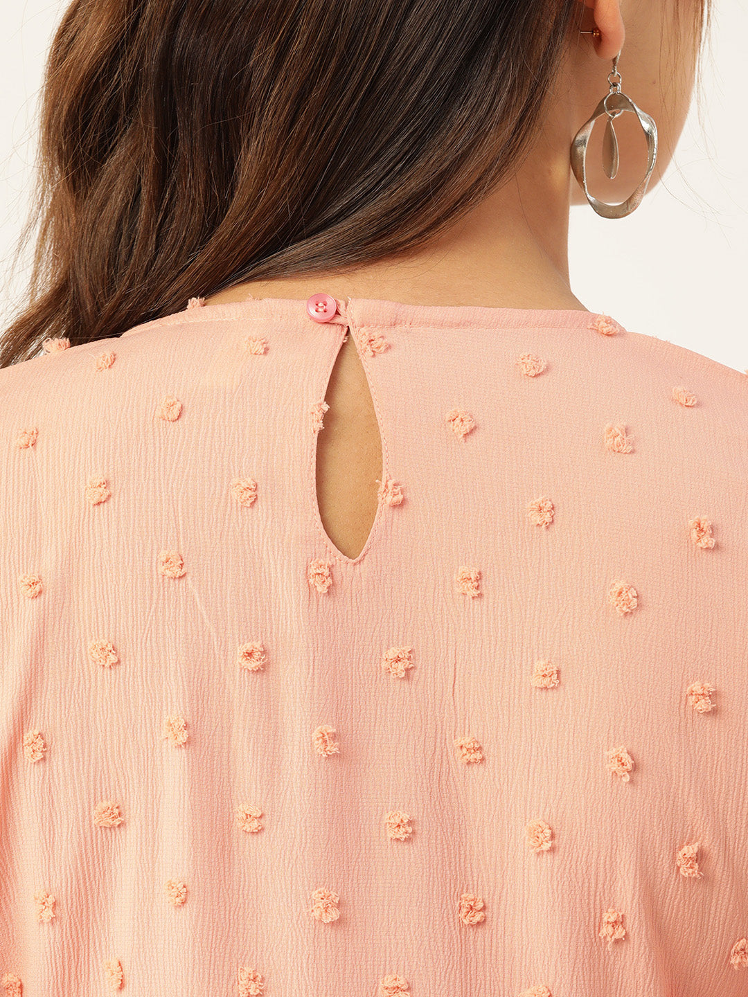 Jainish Women's Georgette Puff Sleeves Tiered Dress - Peach | Grocsy