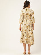 Jainish Women's Abstract Printed Crepe Shirt Collar Maxi Dress with Belt - Cream | Grocsy