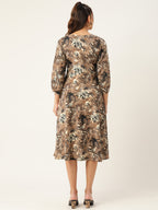 Jainish Women's Animal Print Puff Sleeves Crepe Midi Dress | Grocsy