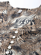 Jainish Women's Animal Print Puff Sleeves Crepe Midi Dress | Grocsy