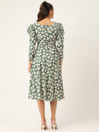 Jainish Women's Floral Print Puff Sleeves Crepe Midi Dress | Grocsy