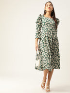 Jainish Women's Floral Print Puff Sleeves Crepe Midi Dress | Grocsy