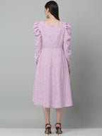 Jainish Women's WoFloral Print Square Neck Puff Sleeved flared Dress - Light-Purple | Grocsy