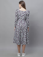 Jainish Women's WoFloral Print Square Neck Puff Sleeved flared Dress - Purple | Grocsy