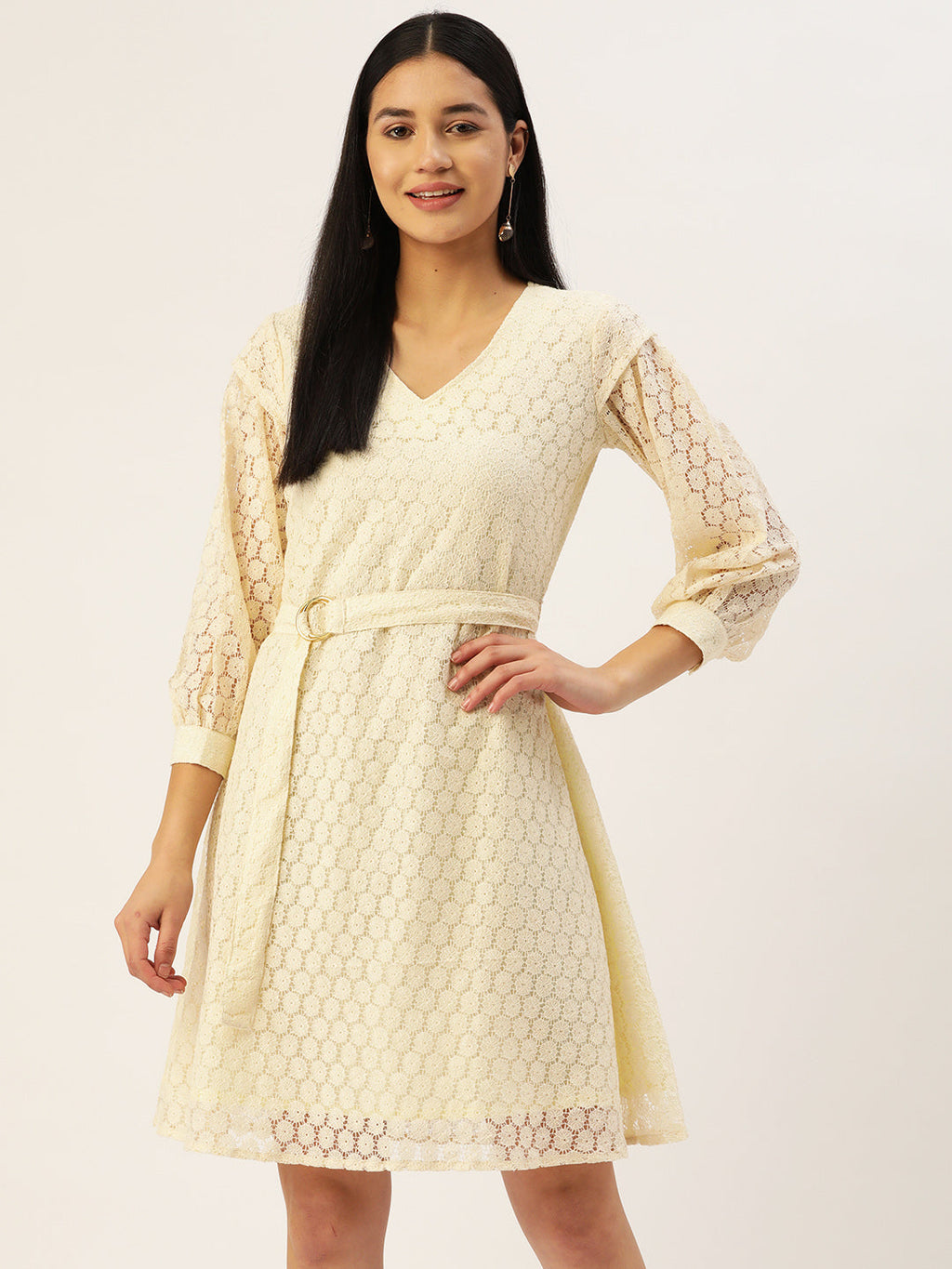 Jainish Women's Off-White A-Line Cotton Dress | Grocsy