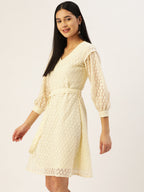 Jainish Women's Off-White A-Line Cotton Dress | Grocsy
