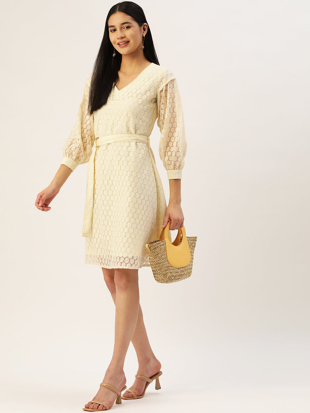 Jainish Women's Off-White A-Line Cotton Dress | Grocsy