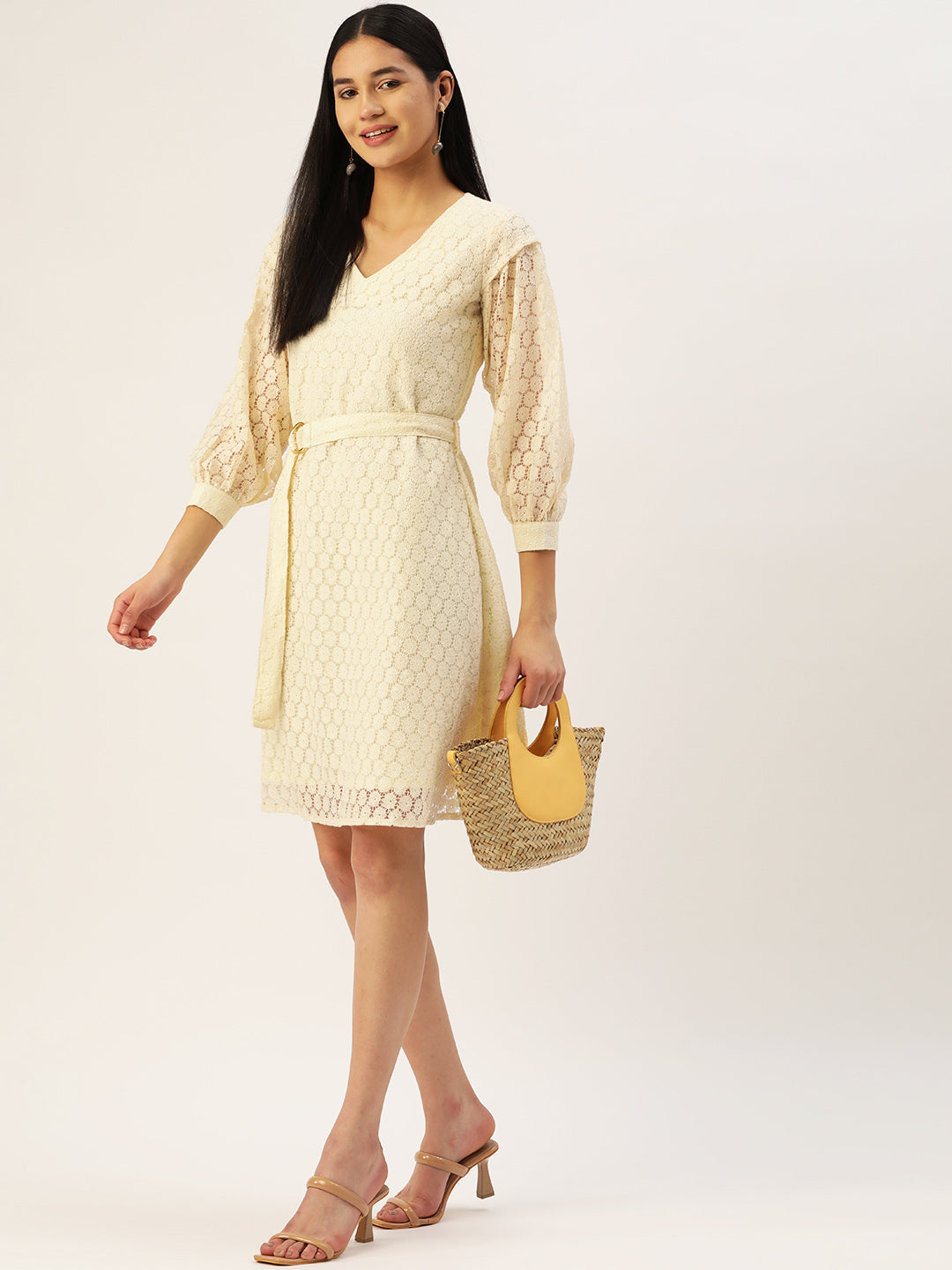 Jainish Women's Off-White A-Line Cotton Dress | Grocsy