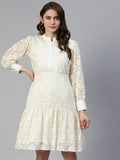 Jainish Women's Cream Net Tiered Dress | Grocsy