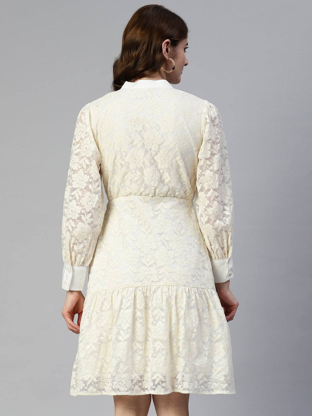 Jainish Women's Cream Net Tiered Dress | Grocsy