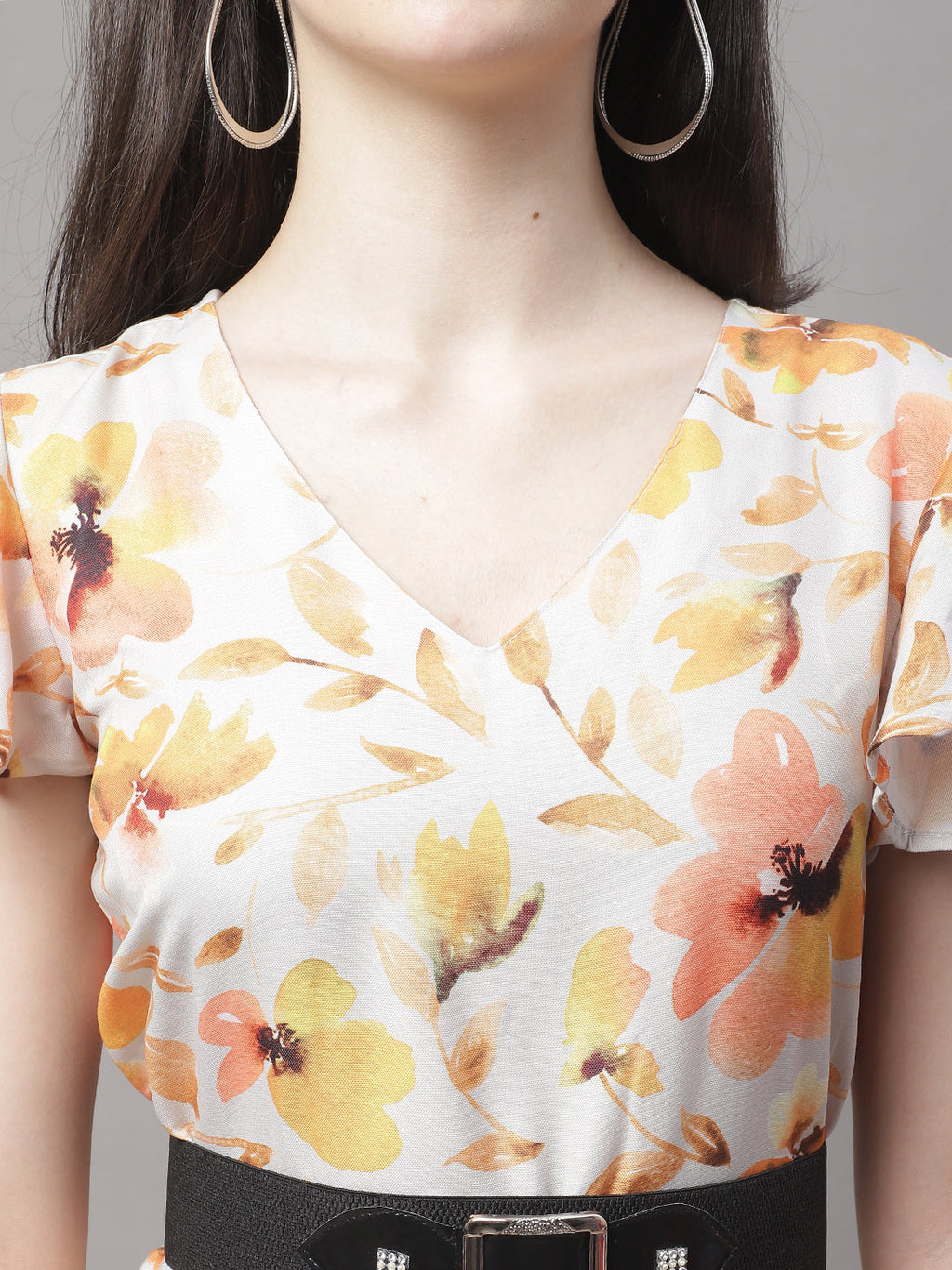 Jainish Women's Orange Printed A-Line Dresses With Belt | Grocsy