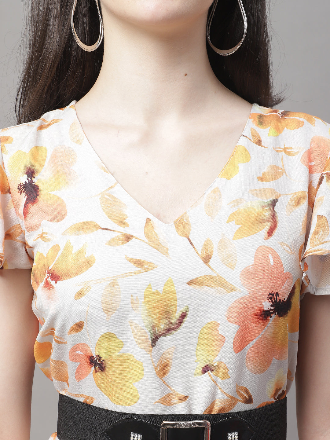 Jainish Women's Orange Printed A-Line Dresses With Belt | Grocsy