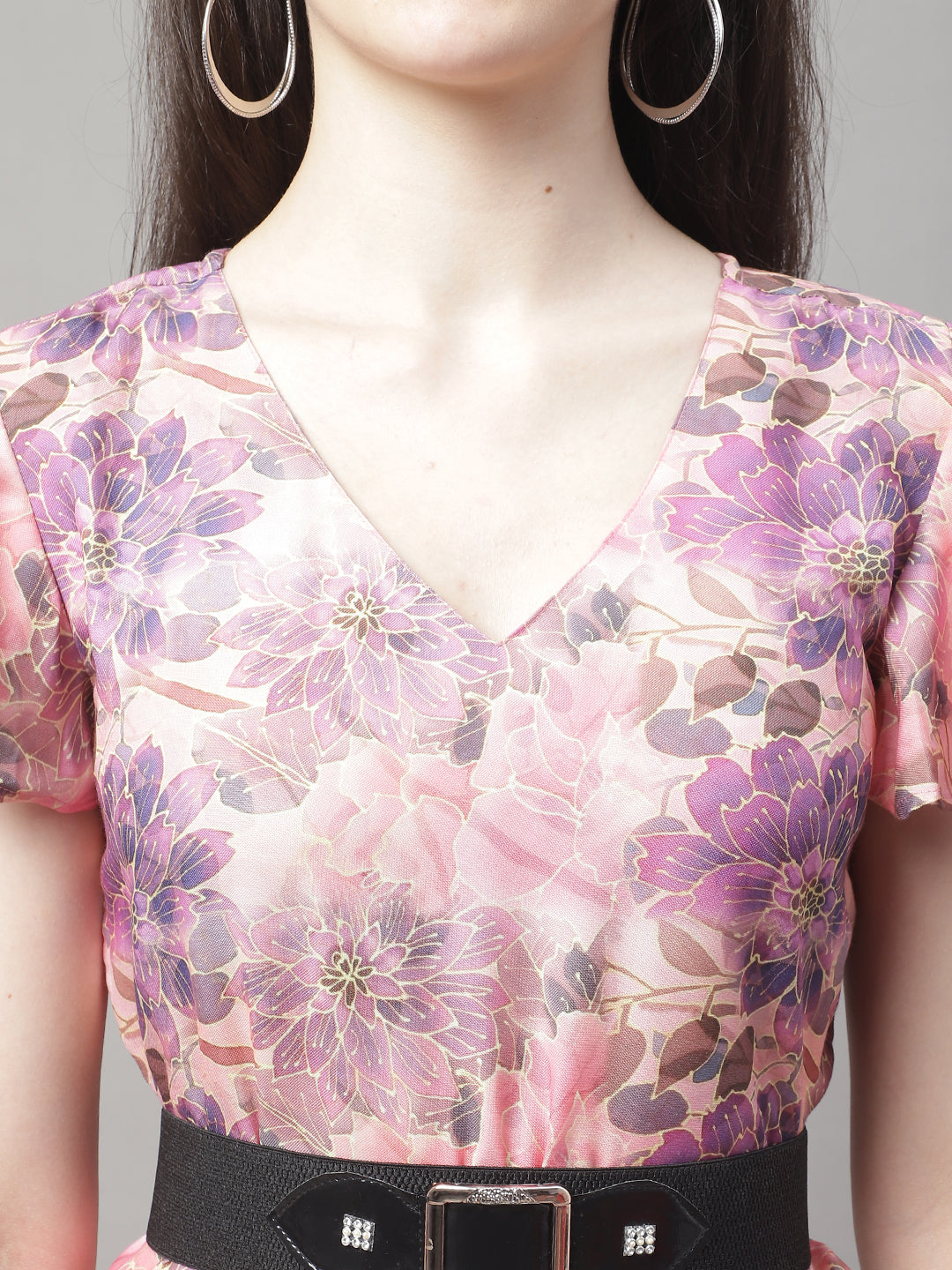Jainish Women's Pink Printed A-Line Dresses With Belt | Grocsy