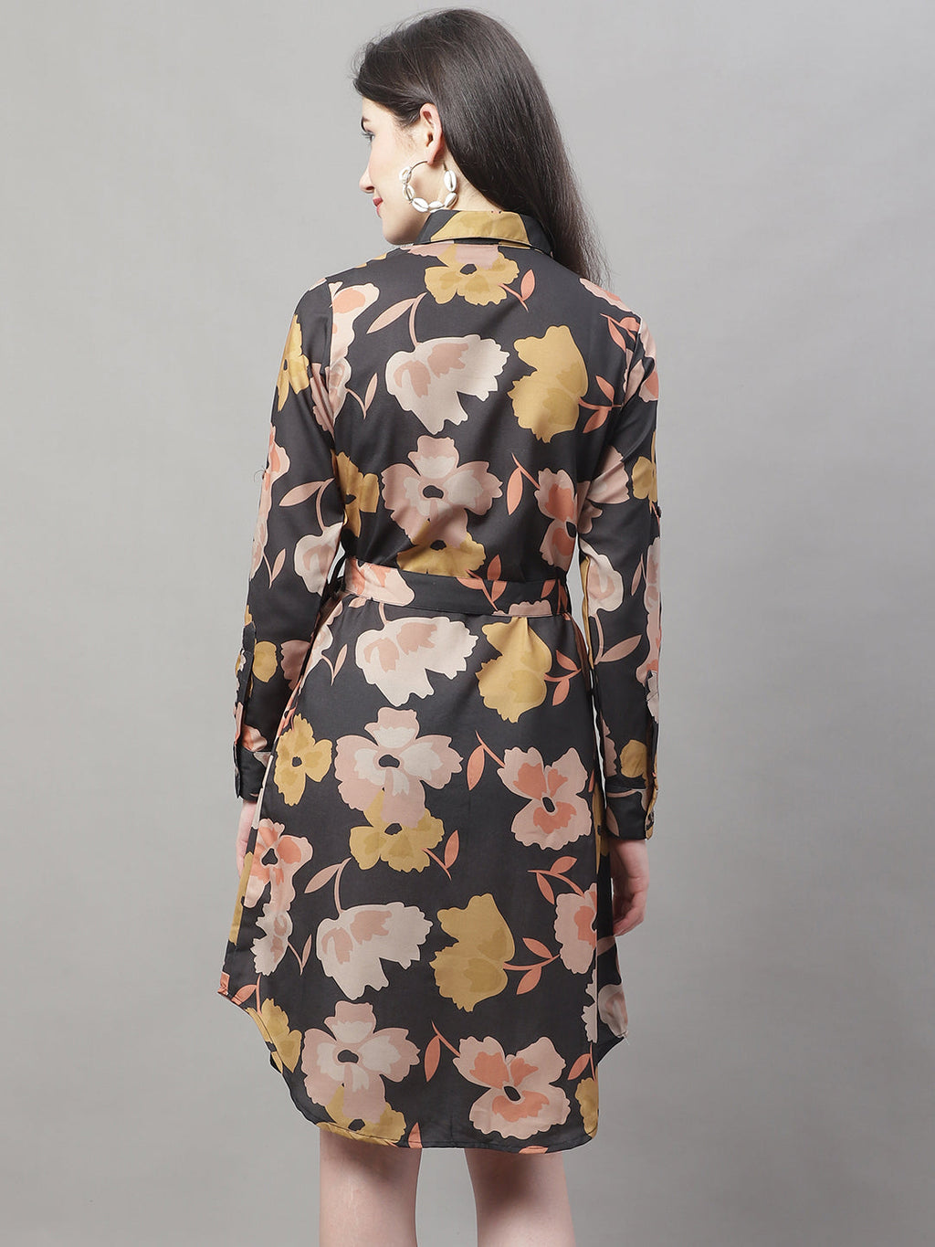 Jainish Women's Black Printed A-Line Dresses With Belt | Grocsy