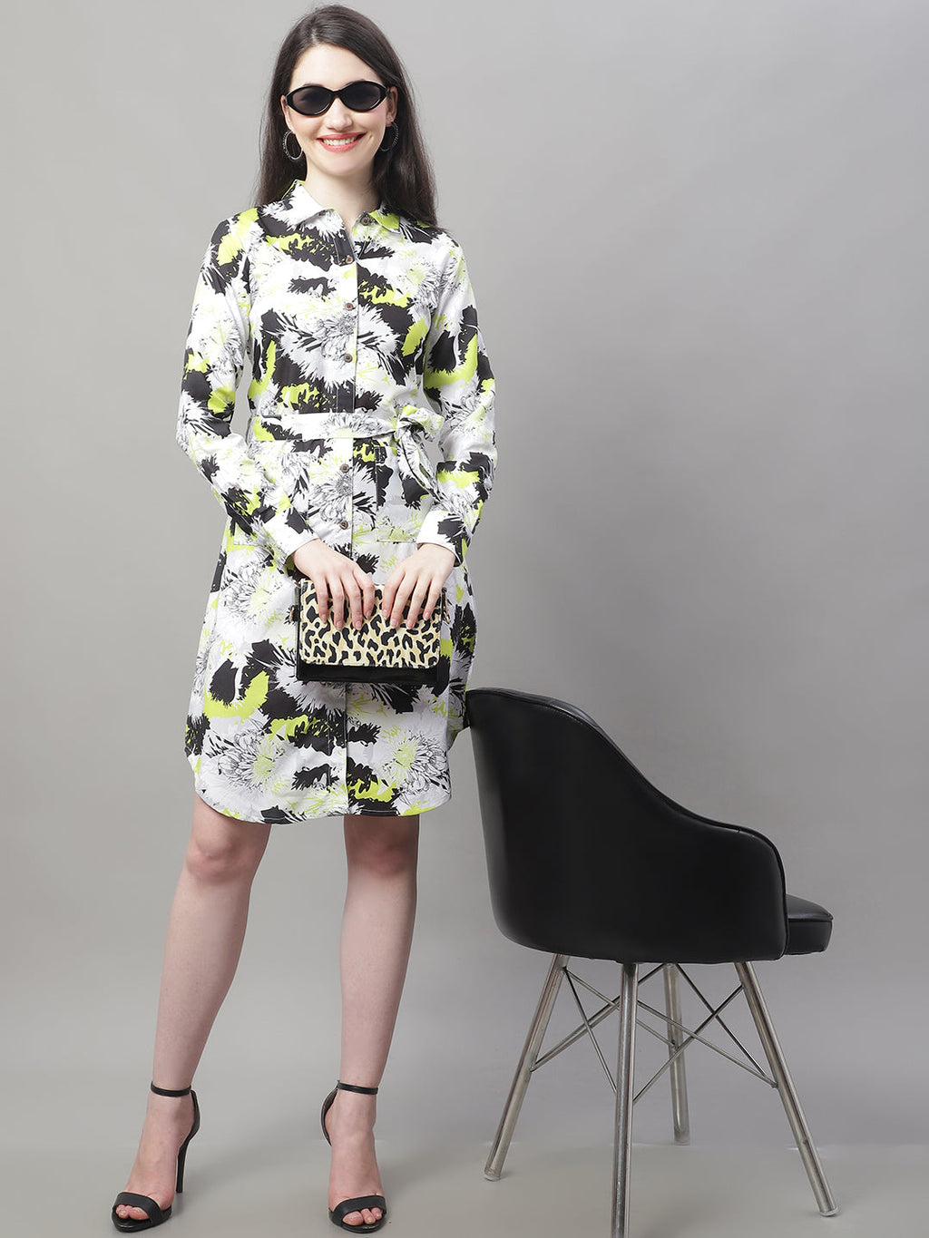Jainish Women's White Printed A-Line Dresses With Belt | Grocsy