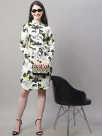 Jainish Women's White Printed A-Line Dresses With Belt | Grocsy