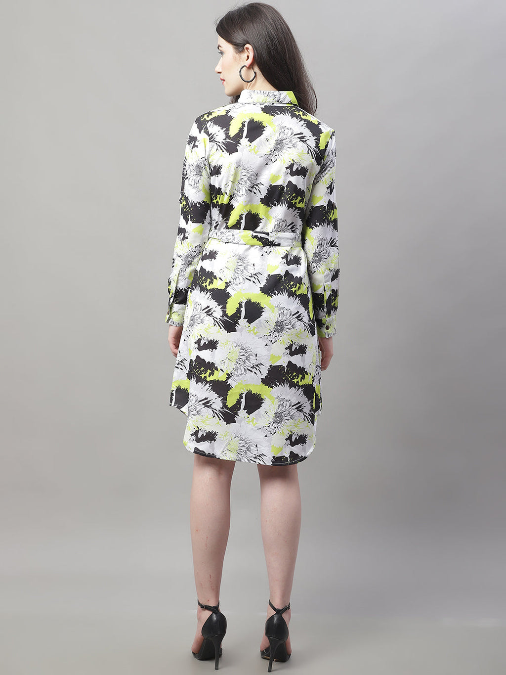Jainish Women's White Printed A-Line Dresses With Belt | Grocsy