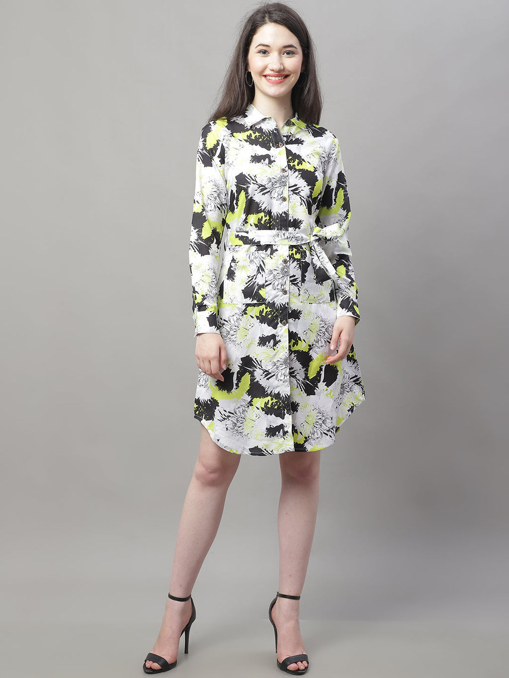 Jainish Women's White Printed A-Line Dresses With Belt | Grocsy
