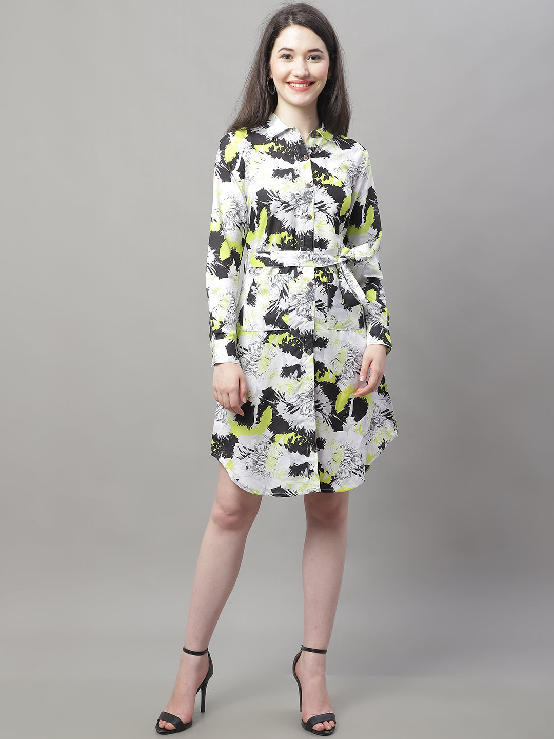 Jainish Women's White Printed A-Line Dresses With Belt | Grocsy