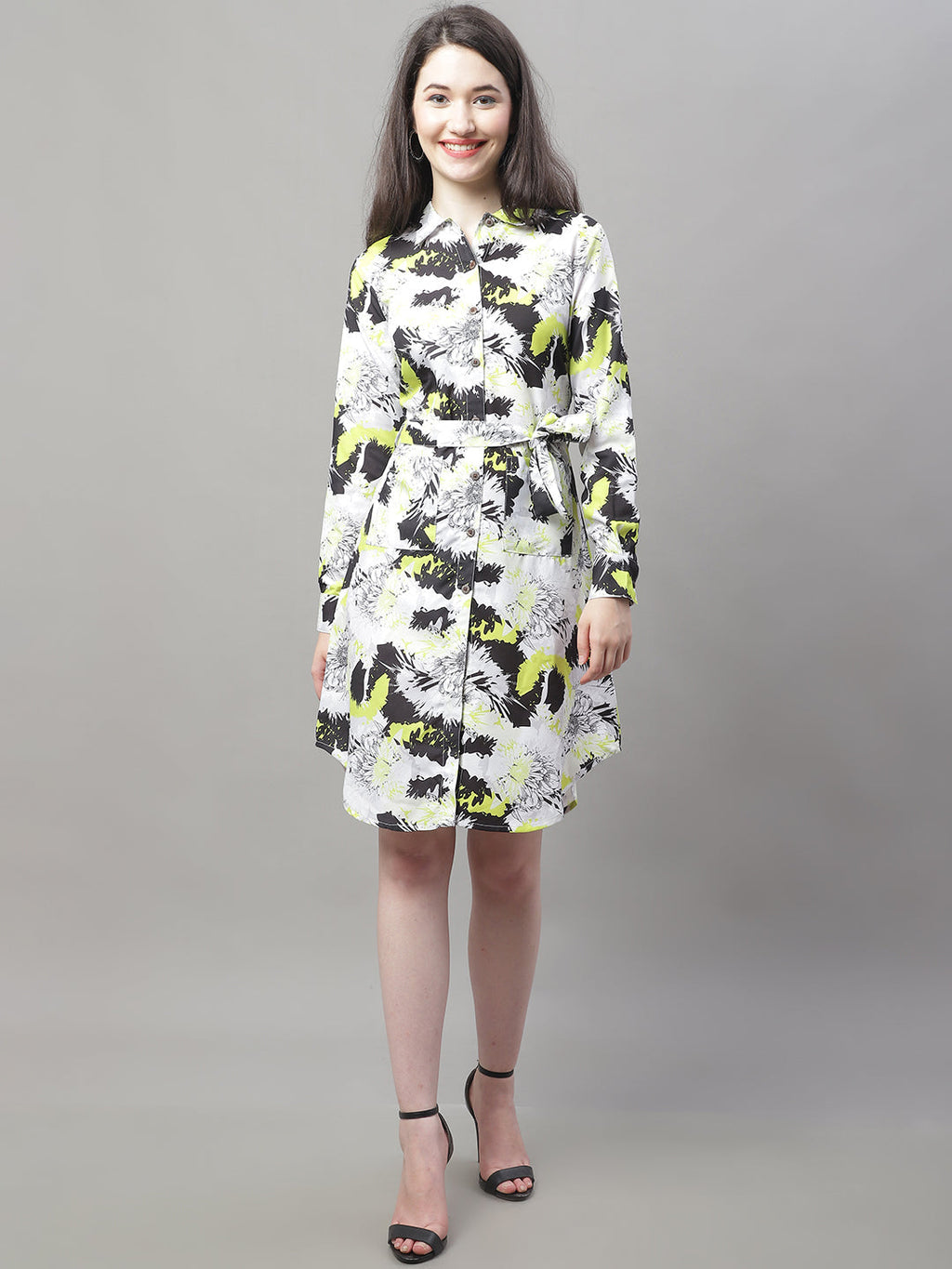 Jainish Women's White Printed A-Line Dresses With Belt | Grocsy