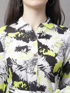Jainish Women's White Printed A-Line Dresses With Belt | Grocsy