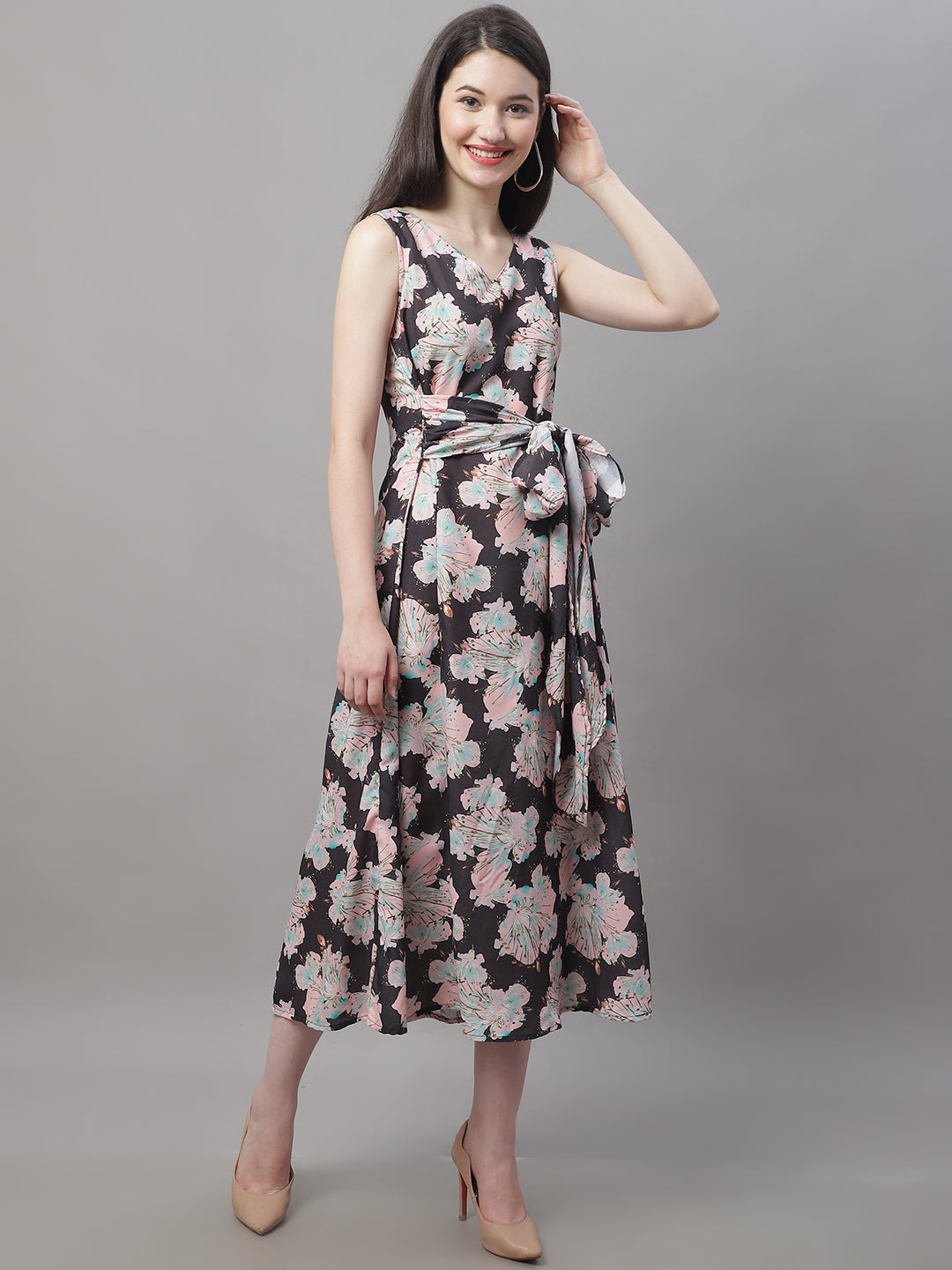 Jainish Women's Black Printed A-Line Dresses | Grocsy