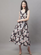 Jainish Women's Black Printed A-Line Dresses | Grocsy