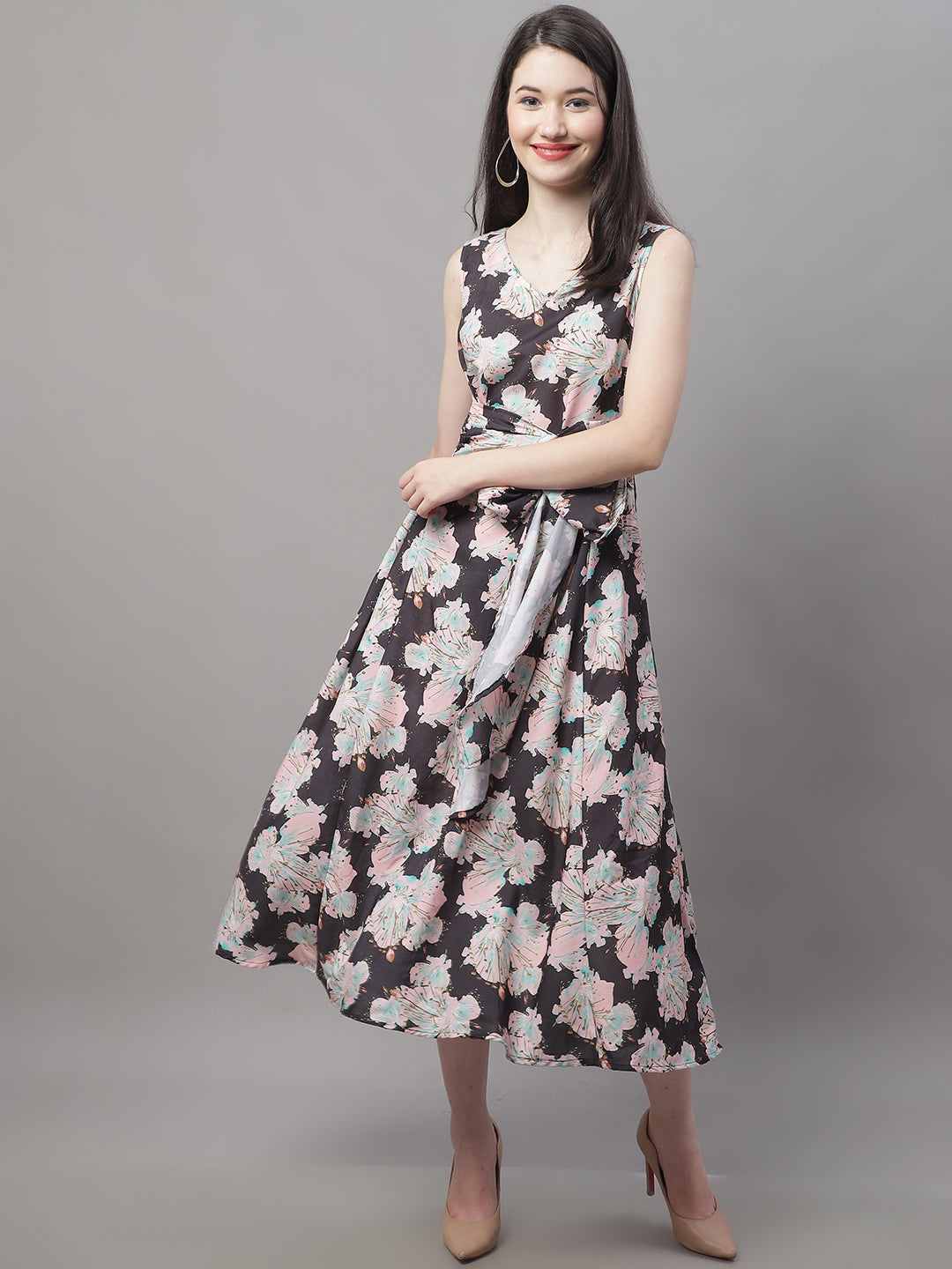 Jainish Women's Black Printed A-Line Dresses | Grocsy