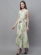 Jainish Women's Green Printed A-Line Dresses | Grocsy